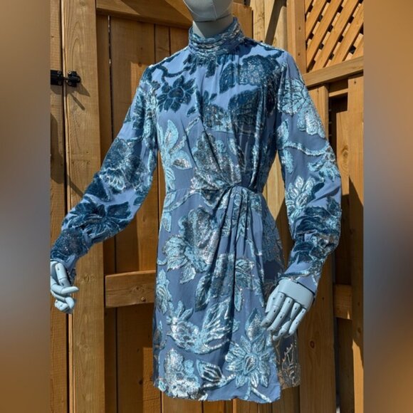 🆕 SIMKHAI 🧿 NWOT Halen Draped Velvet Mini Dress, Celestial Blue - Sz US 0 - Picture 4 of 16